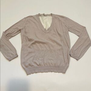 Skin Women’s V-Neck Lightweight Sweater in Dusty Taupe Mesh Back